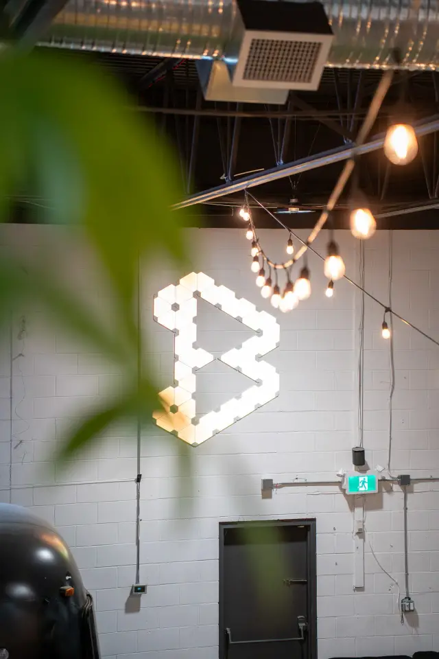 The glowing Site B sign